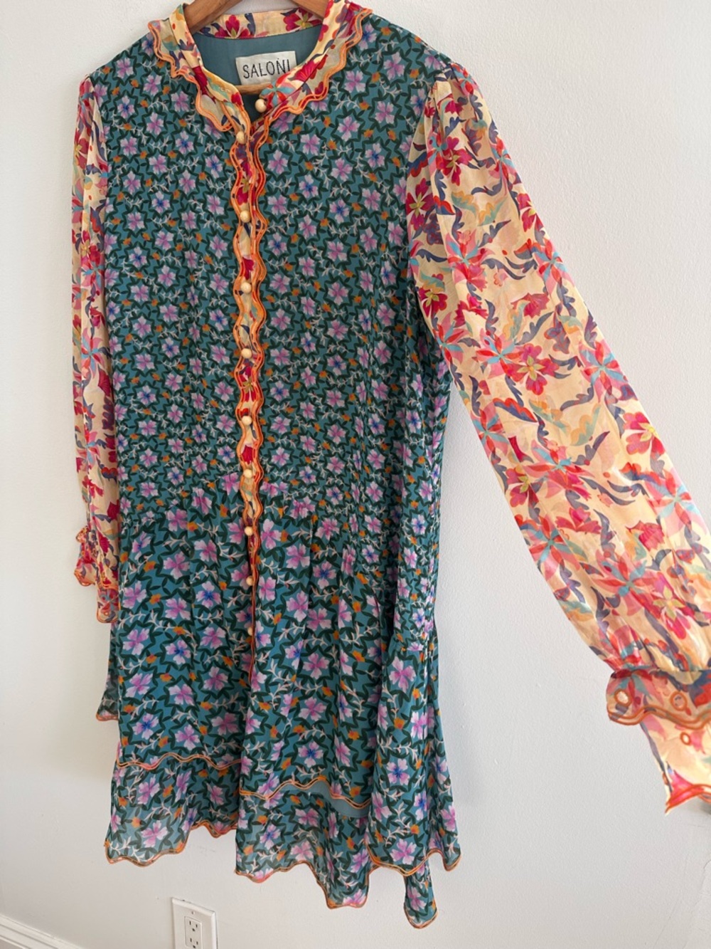 SALONI Tilly dress silk mixed print floral button front dress size 12 - Picture 2 of 8
